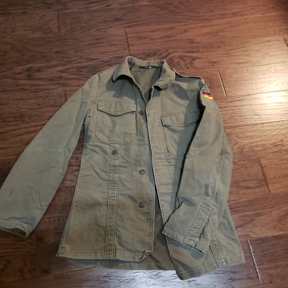 Vintage German Military Shirt Mens Green Long Sleeve Germany Pockets Army Size 5
